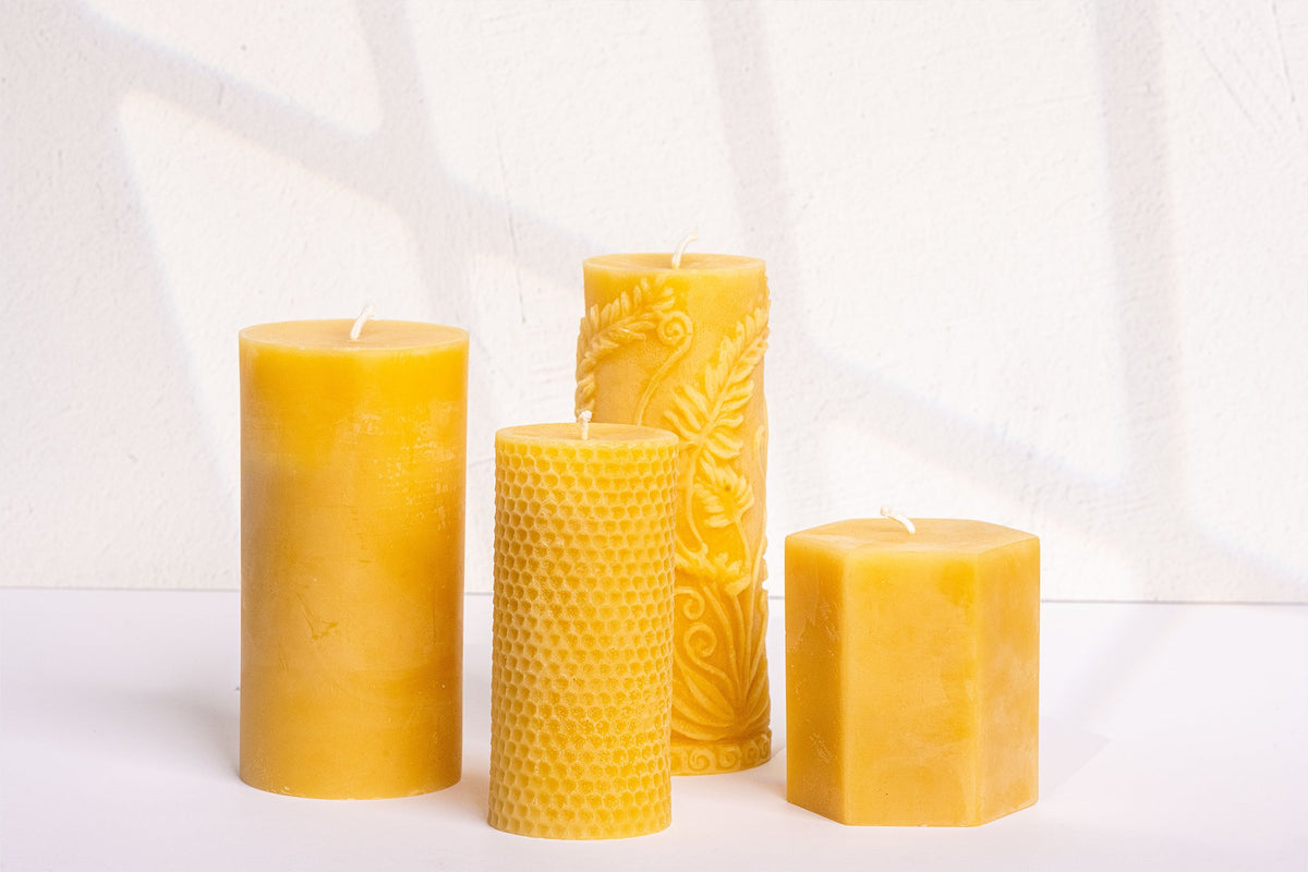 Beeswax Pillar Fern Candle / 100% Natural Bees Wax/Handcrafted In USA Honey Aroma Unscented Natural Allergy Friendly Long Burning