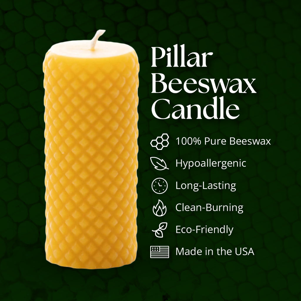 HoneyFlame 100% Pure Beeswax Pillar Candles (6-Pack) - 20cm X 3cm, Honey Scent, Eco-Friendly
