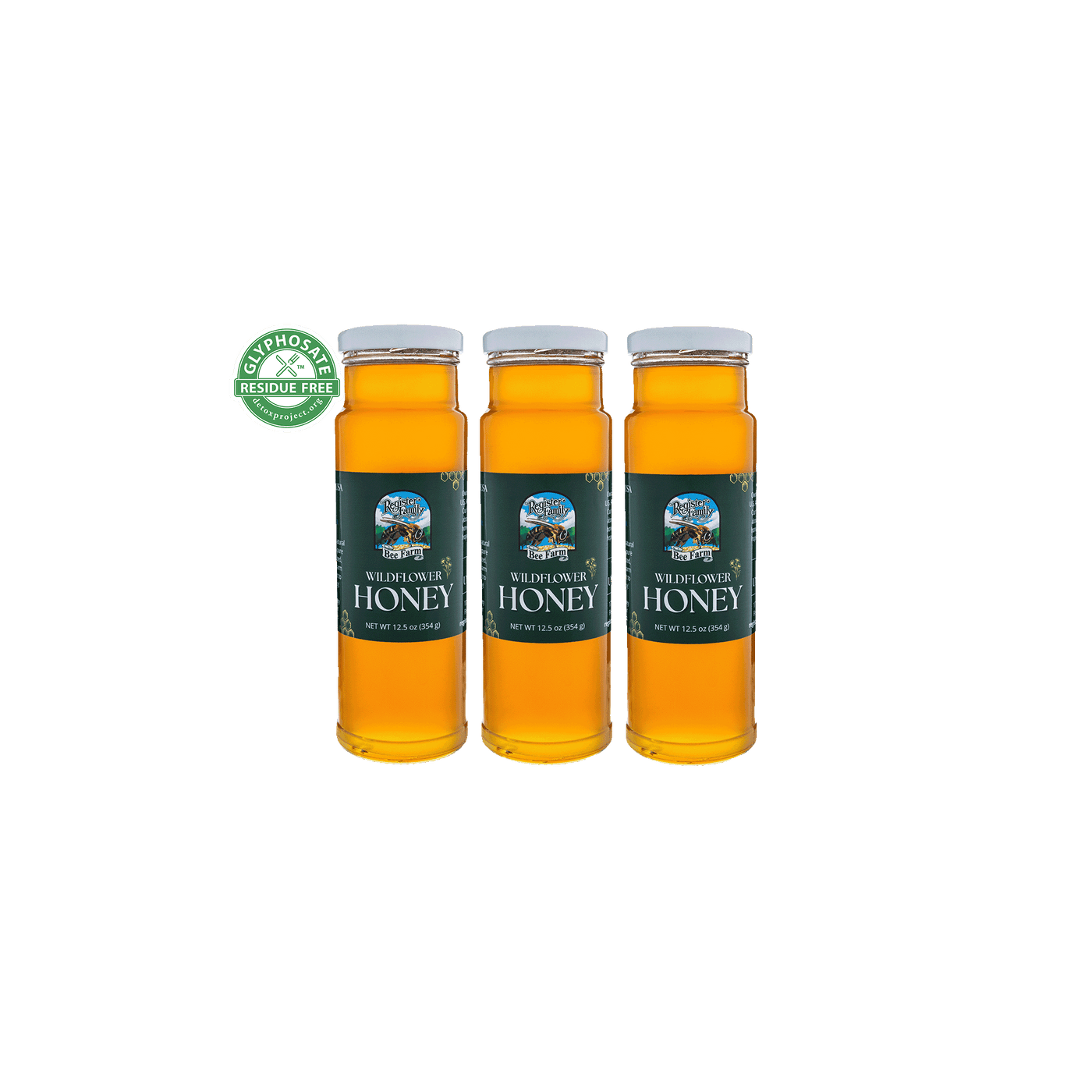 Wildflower Honey – America’s Cleanest Honey - 12.5 oz Glass Jar - 3-Pack