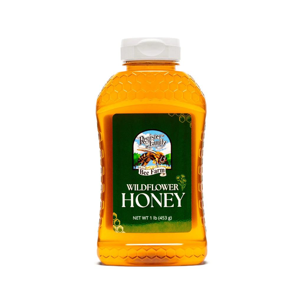 Unfiltered wildflower honey squeeze 1 pound bottle, pure Florida honey crafted with care by Register Family Farm