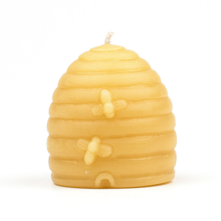 Large skep with buzzing bees beeswax candle