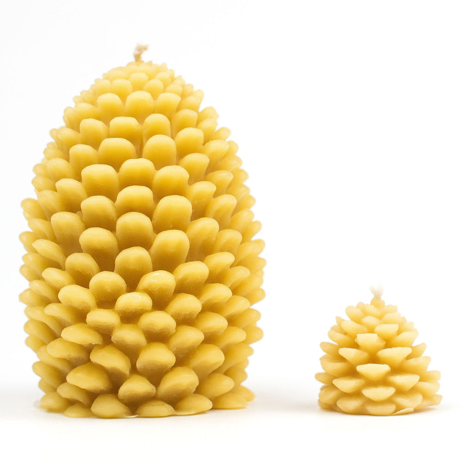 Small and large pine cone beeswax candle.