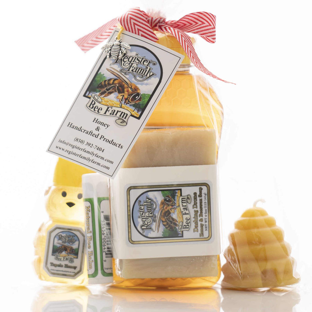 Large Gift Bag with honey, beeswax soap, balm, 100% beeswax candle.