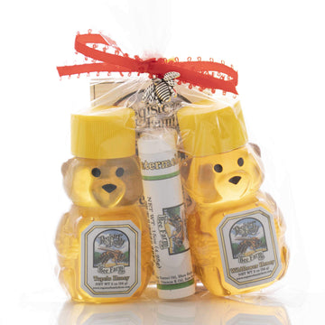 Gift Bag - Honey Bears: Premium Wildflower and Tupelo Honey Bear; plus two Bee Balms.