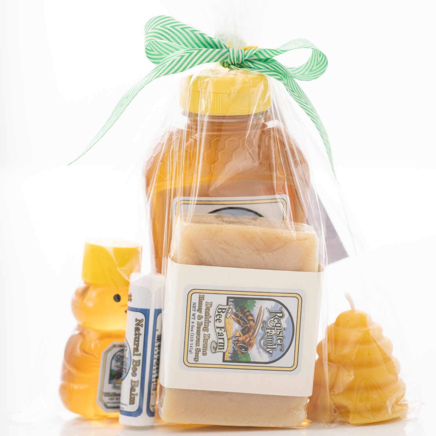 Small Gift Basket: Pure Honey, Beeswax Candles, Soap, Lip Balm Tupelo