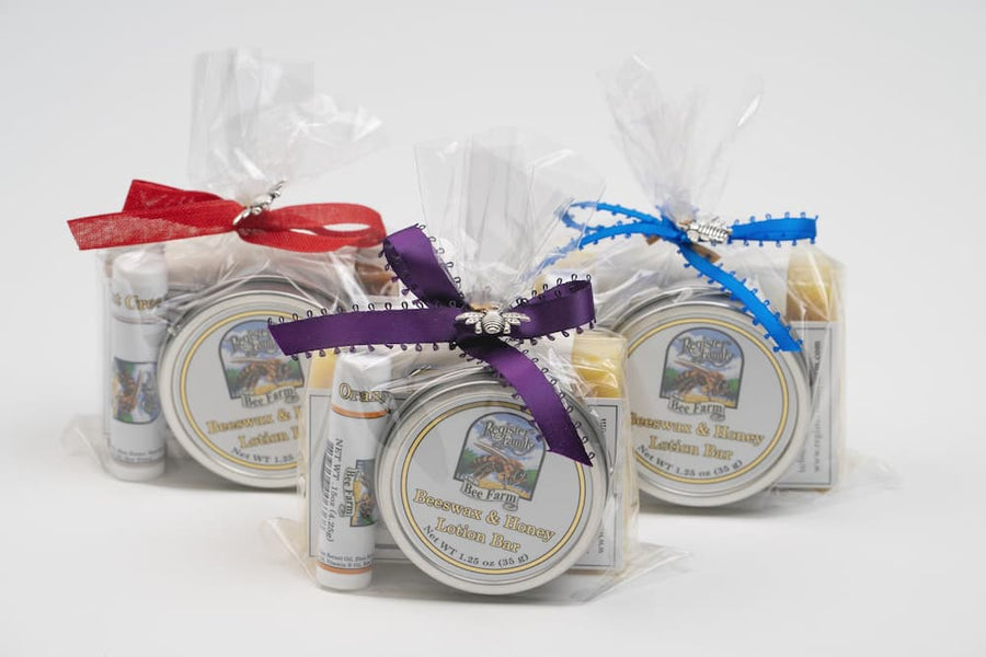 Cute Gift Basket - Raw Honey and Handmade soap gift baskets - beeswax lip  balm, honey candy, beeswax candle or heart soap, Bee Farm gift